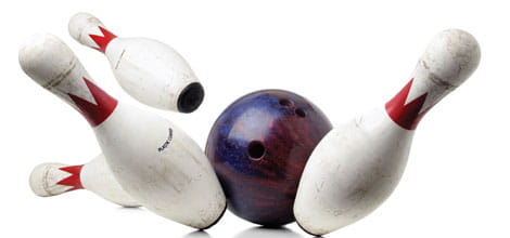 Bowling ball and pins